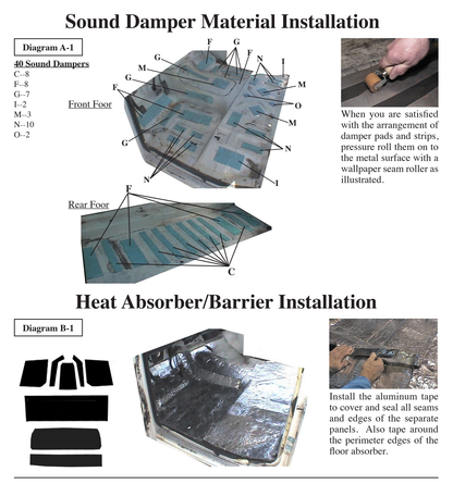 Supplier installation reference for FORD 7379-XTFK: floor insulation patterns and placement. Original supplier diagrams and photos; follow the complete instruction sheet.