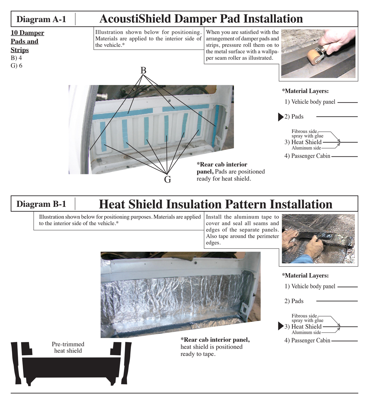 Supplier installation reference for FORD 9296-TRCK: rear cab insulation patterns and placement. Original supplier diagrams and photos; follow the complete instruction sheet.