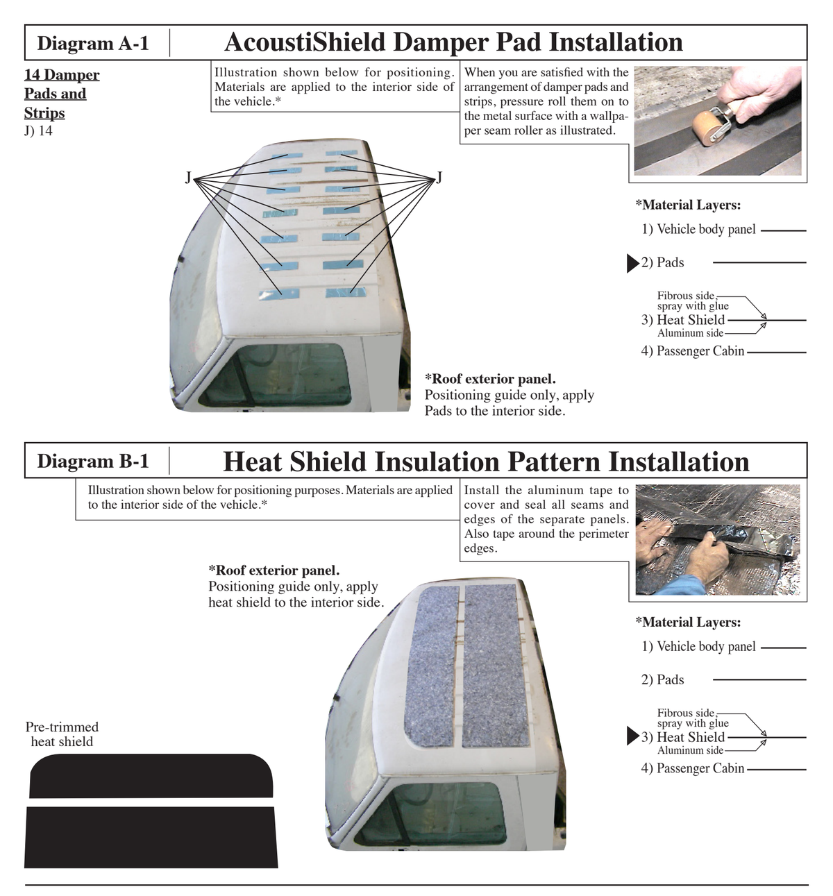Supplier installation reference for FORD 9296-TRK: roof insulation patterns and placement. Original supplier diagrams and photos; follow the complete instruction sheet.