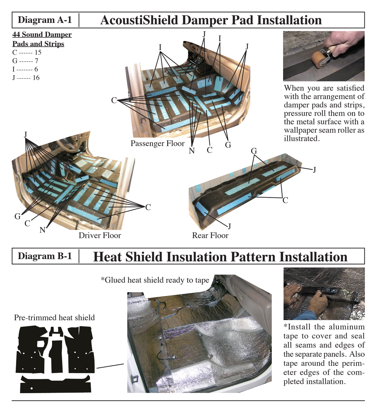 Supplier installation reference for FORD 9604-SDTFK: floor insulation patterns and placement. Original supplier diagrams and photos; follow the complete instruction sheet.